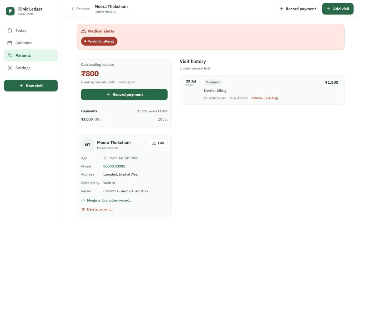 Clinic Ledger patient record