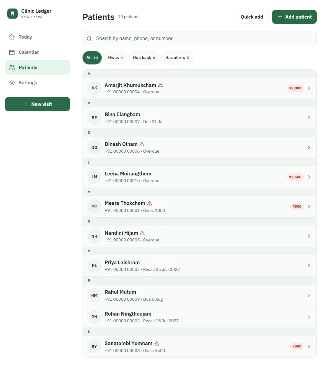 Clinic Ledger patient directory