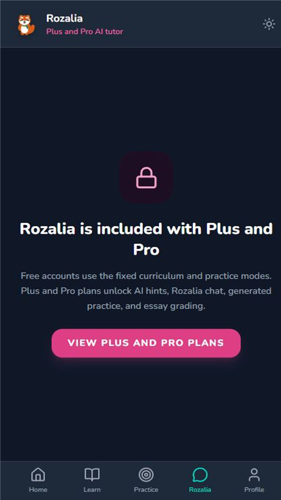 Rozalia AI help screen answering a grammar question